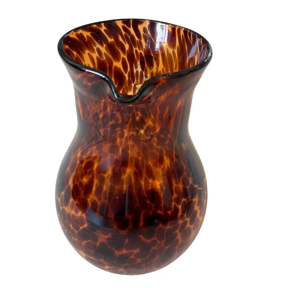 NEW Hand Blown Tortoise Shell Glass Pitcher 9.5in Chic Barware